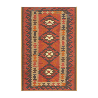 Tapis noir/orange/beige contemporain Holmdel