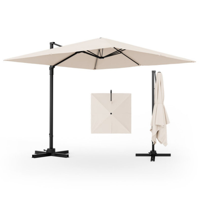 Beige 9.5ft Cantilever Patio Umbrella with 360° Rotation