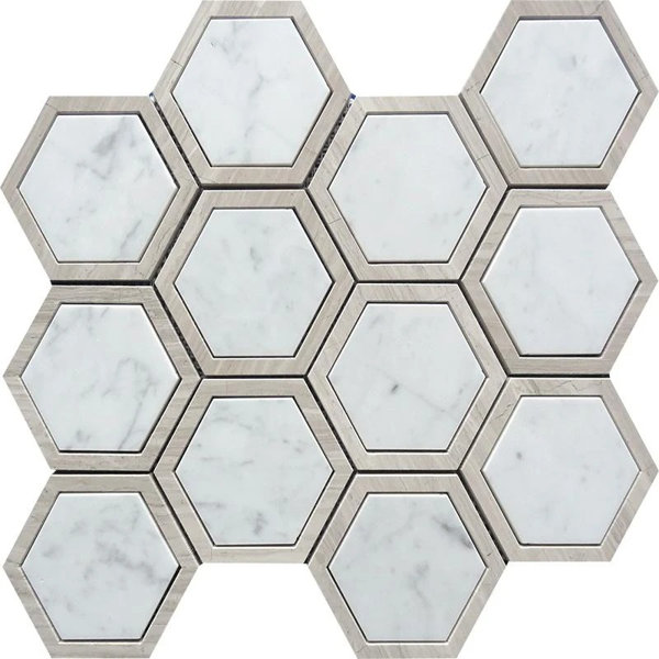 Bianco Carrara, Wooden Grey Marble Random Mosaic Wall & Floor Tile