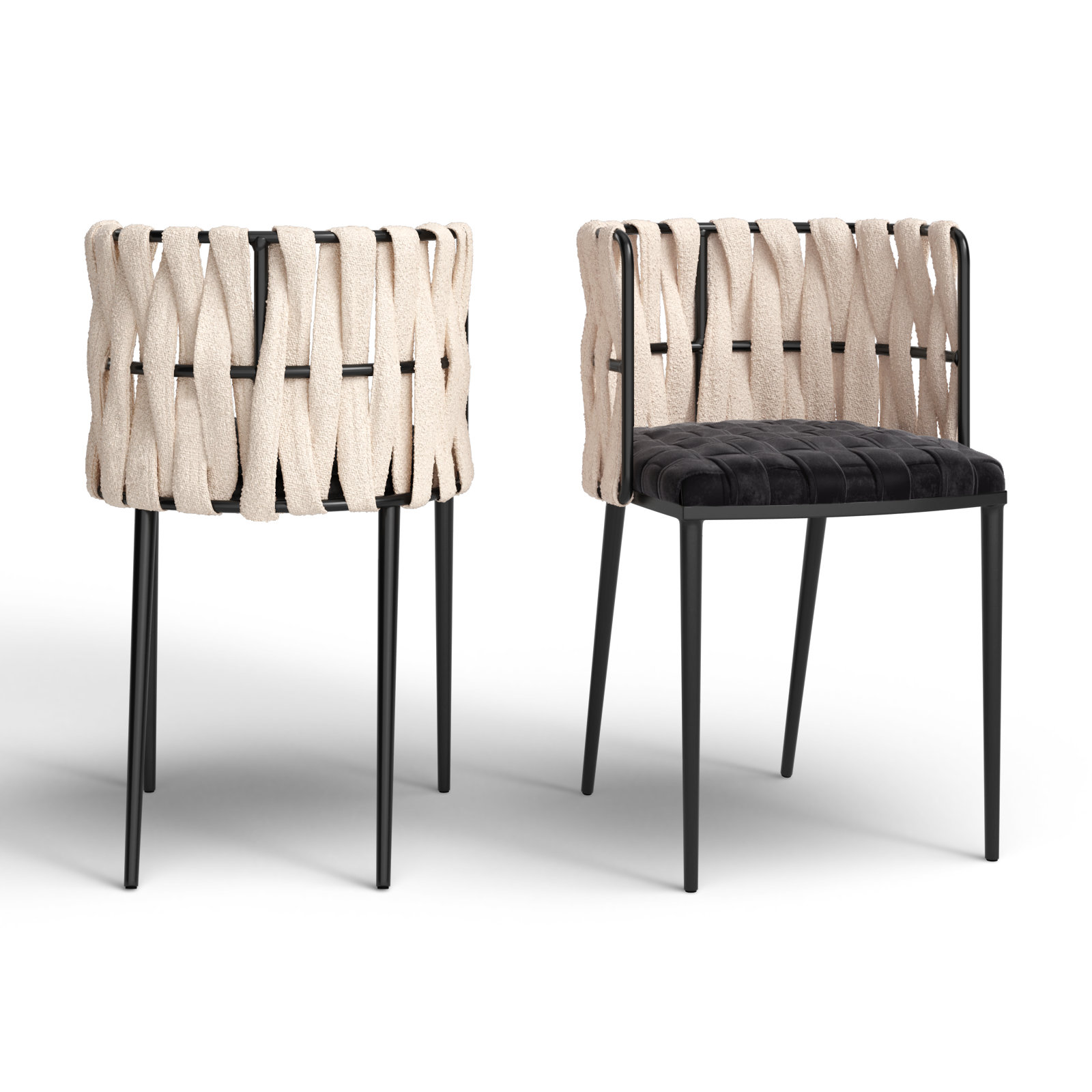 Tyrone Tufted Dining Arm Chair, Black/White Velvet, Black