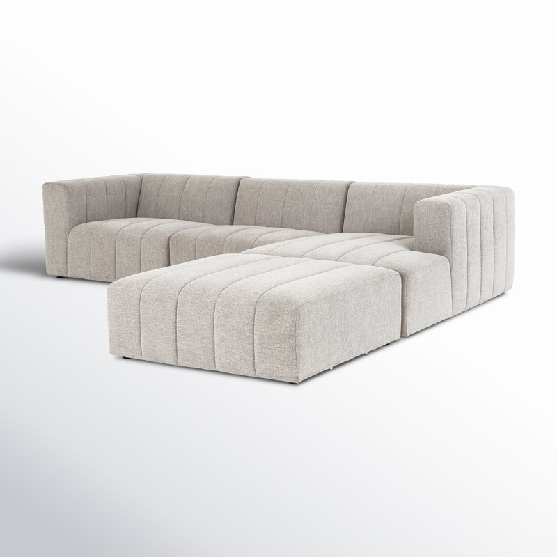 Grayson 110" Left Hand Facing Sectional with Ottoman, Neutral Sandstone Polyester, Reversible