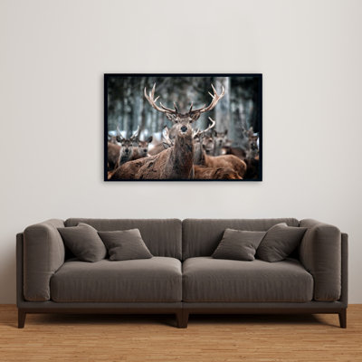 Stags Canvas | Brown Rustic Framed Art for Home Decor