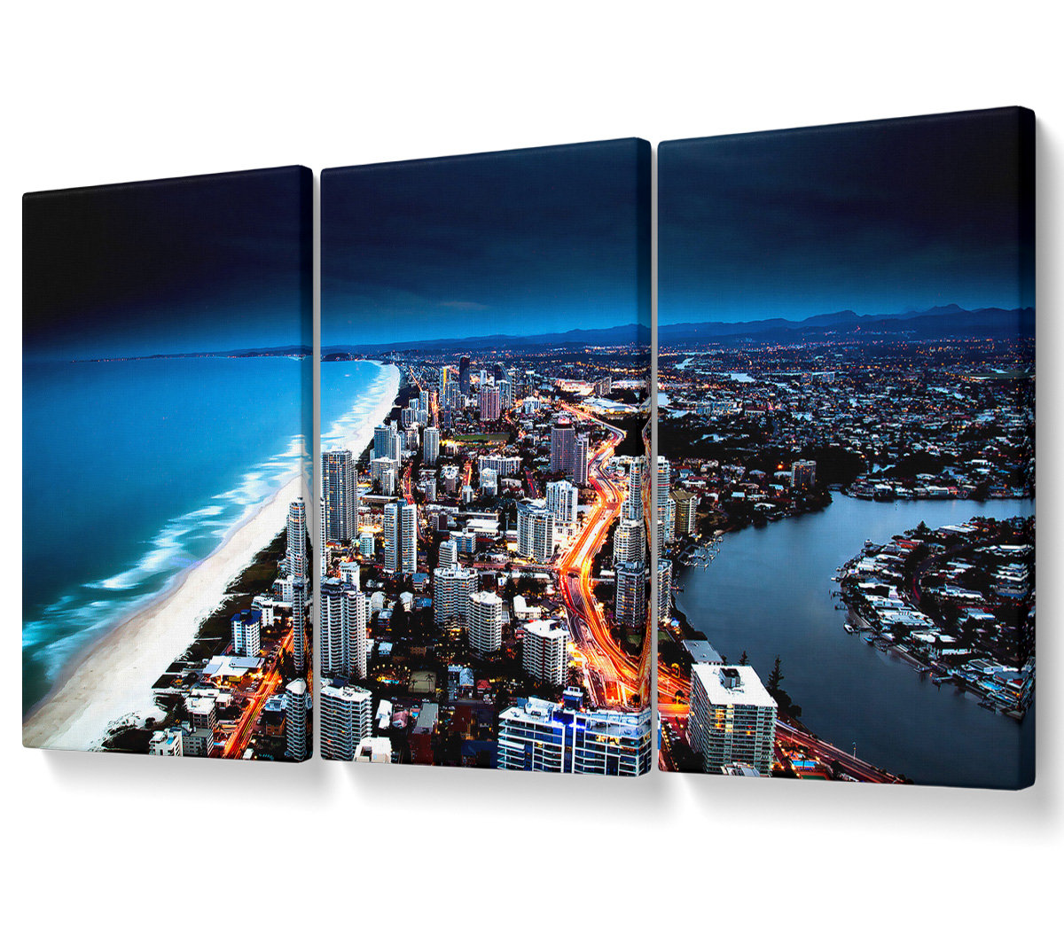 Ebern Designs Golden City Coast - 3 Piece Wrapped Canvas Graphic Art ...