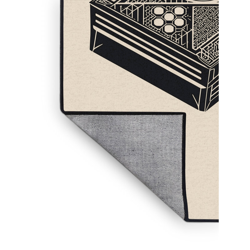 Tapis rétro rétro géométrique beige lavable à la machine Oweda, 8 x 10