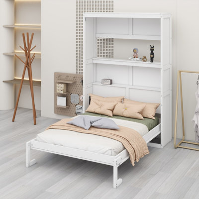 Armoire lit escamotable Murphy avec tablettes intégrées et relevage hydraulique