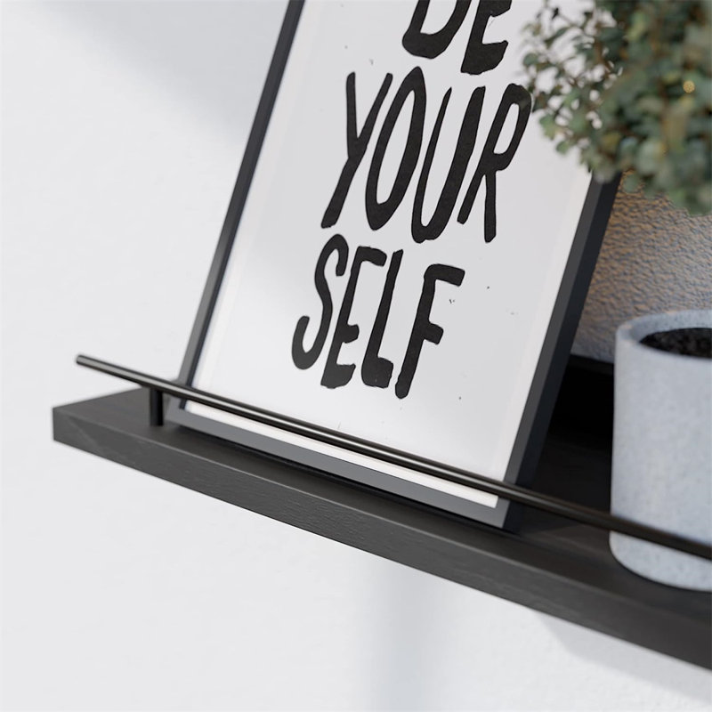 Floating Shelves With Metal Guardrail, Shelves For Wall Decor Set Of 3, Wall Shelves For Bedroom, Bathroom, Kitchen, Living Room, Plants, Picture Frames, Art