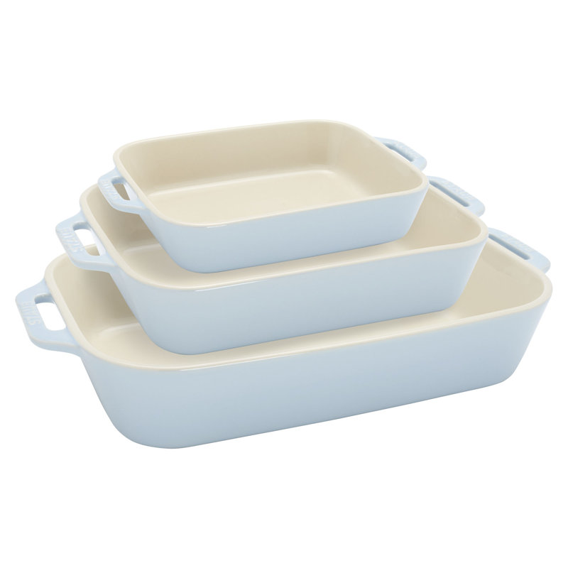 Staub Ceramic 3-Pc Rectangular Baking Dish Set - Macaron Pastel, Light Blue