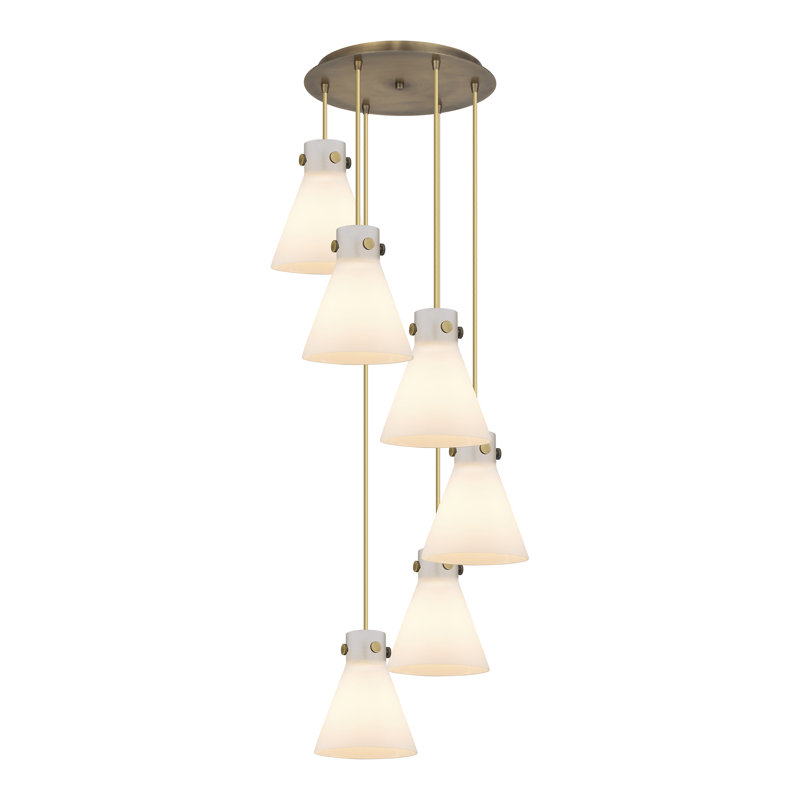 Luminaire suspendu 6 lumières Amrith, Laiton brossé, Transparent