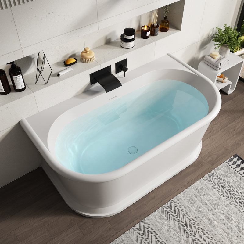 Baignoire autoportante de 59 po à surface solide avec trop-plein et bonde escamotable 59 po