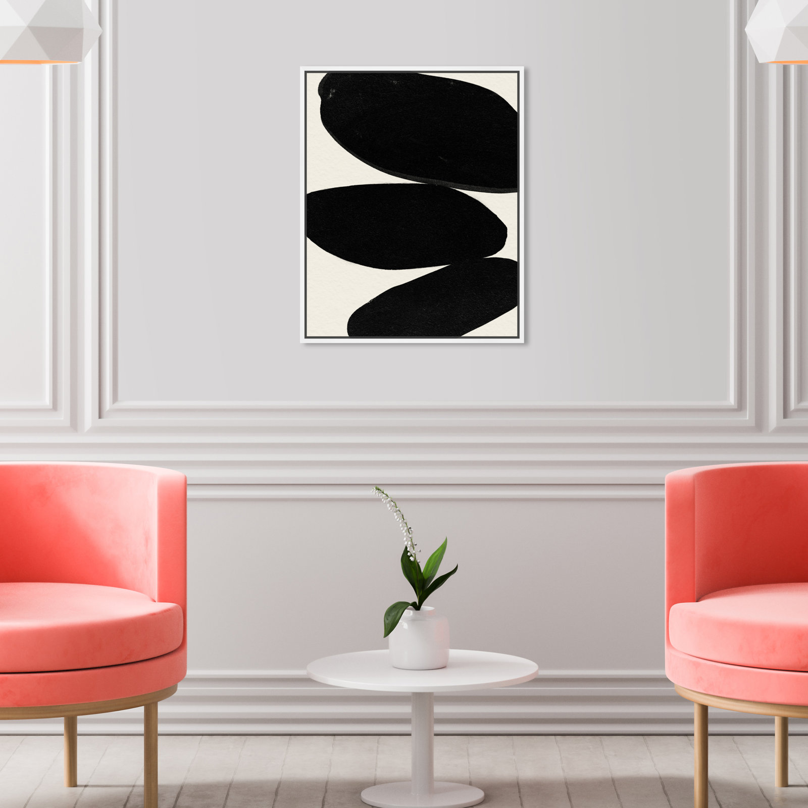 Beige and Black Abstract Modern Print, 21" H x 17" W, White