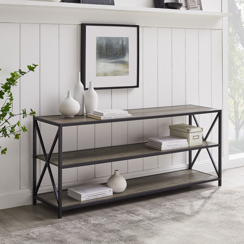 Bibliothèque étagère en métal H 26 po x l 40 po Eulas, Gris délavé, 26 po H x 60 po L x 16 po P