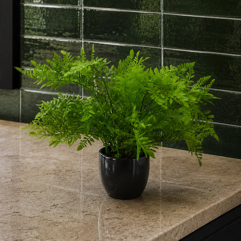 30cm Faux Fern Plant in Pot Liner, Black