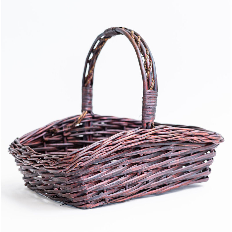 Panier à poignée rectangulaire en acajou, H 11 po x l 12,5 po x P 9 po