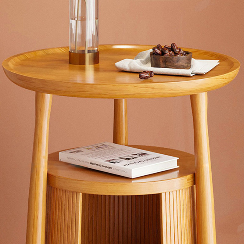 Table basse ronde en bois massif 17,72 po, Cerisier