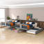 Lit double superposé au dessus d'un lit double avec gigogne simple et échelle, gris