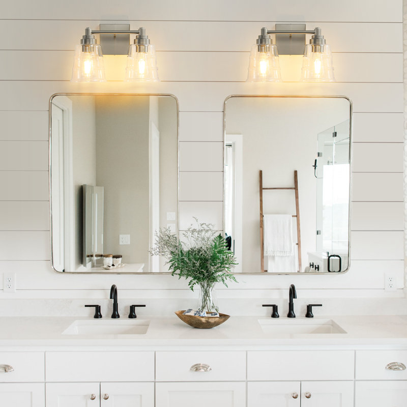 Éclairage de salle de bain à intensité variable pour salle de bain (disponible en quatre tailles), Clair, Nickel, 2 lumières