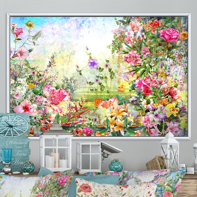 «Vintage Multicolicol Spring Flowers V», reproduction sur toile flottante