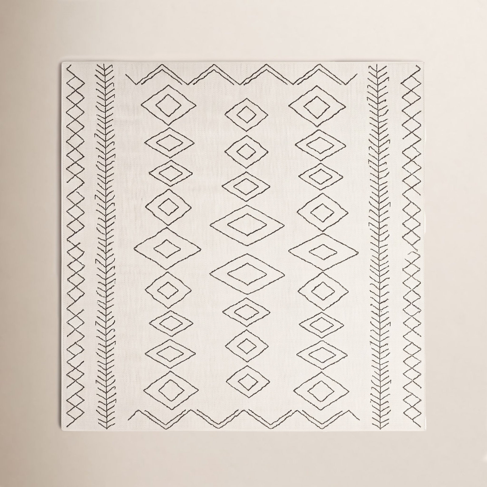  Ivory Dark Grey Outdoor Moroccan Rug, Square 10'