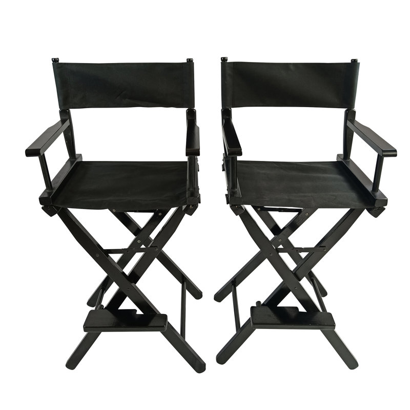 Chaise pliante noire (2 pièces). Fabrication. Toile. Convient aux adultes. Capacité de charge de 176 lb. Facile à plier, 2 pièces de réalisateur, pliable, structure / toile, capacité, bois massif pour un siège stable