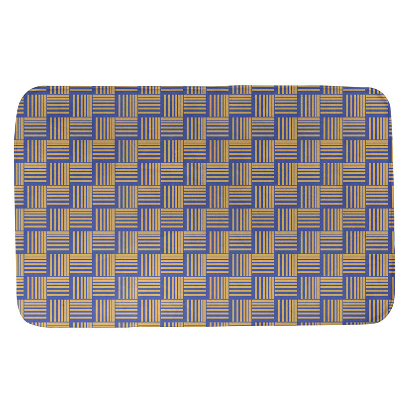 Tapis de bain géométrique antidérapant rectangulaire à rayures baskettressées, l 17 po x L 24 po, Bleu/orange