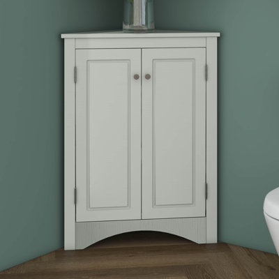 Armoire de rangement d'angle, armoire de rangement triangulaire pour salle de bain avec tablettes réglables, armoire de plancher autoportante avec 2 portes