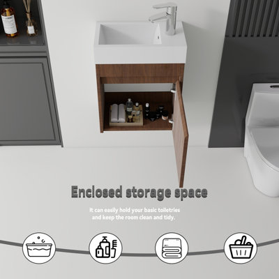Ensemble de meuble-lavabo flottant 18 po, armoire en contreplaqué mural avec lavabo en céramique et portes à fermeture en douceur pour petites salles de bain, chêne