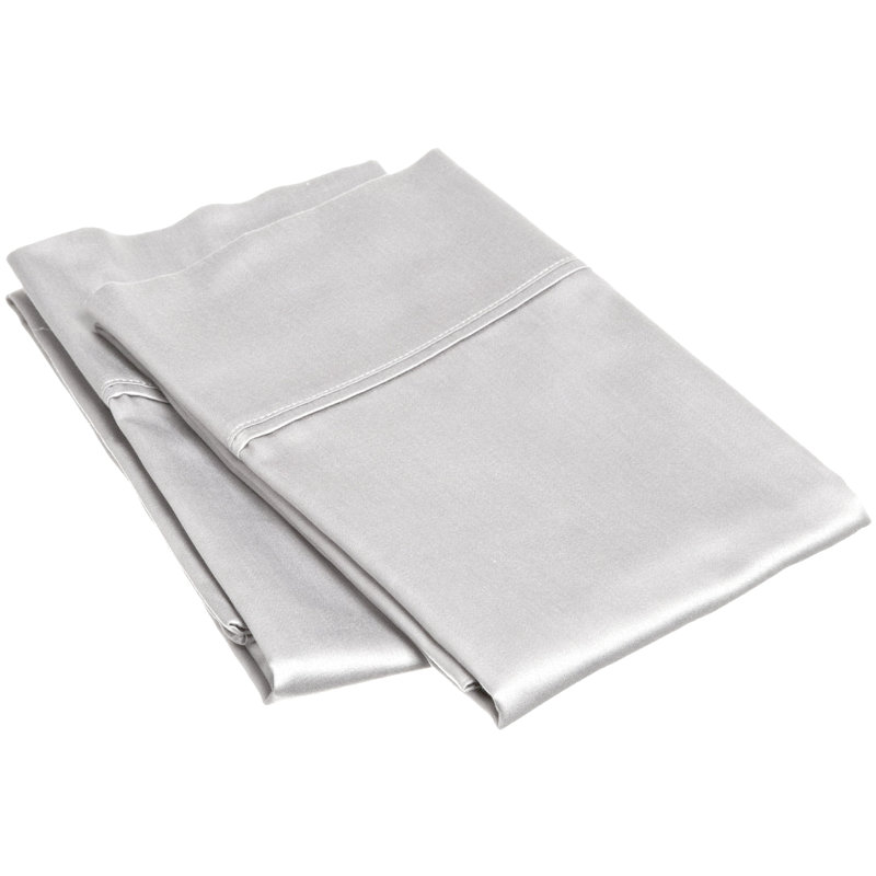 Ensemble de taie d'oreiller en coton certifié égyptien - 300 fils de couleur unie, Gris clair, Standard