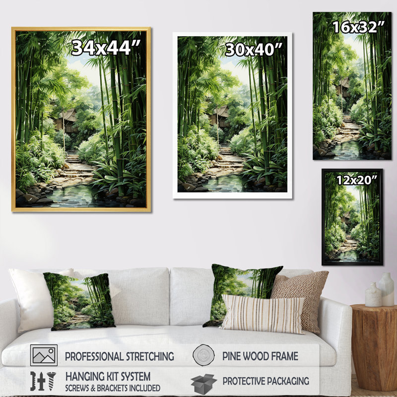 «Jade Journey Green Forest I», reproduction sur toile, H 32 po x l 16 po x P 1 po, Cadre photo argenté