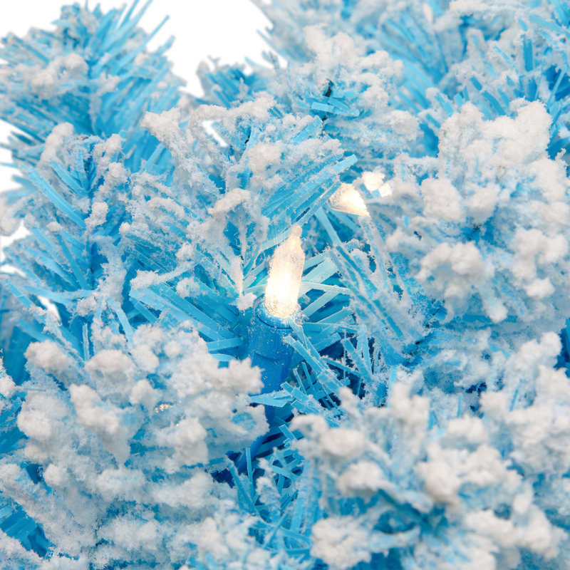 Pre-Lit Flocked Pine Artificial Christmas Wreath - 24" - Clear Lights, Sky Blue