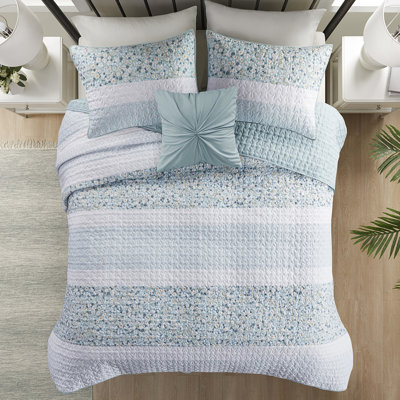 Courtepointe double / grand en seersucker avec coussin décoratif - Literie 4 pièces moderne et confortable