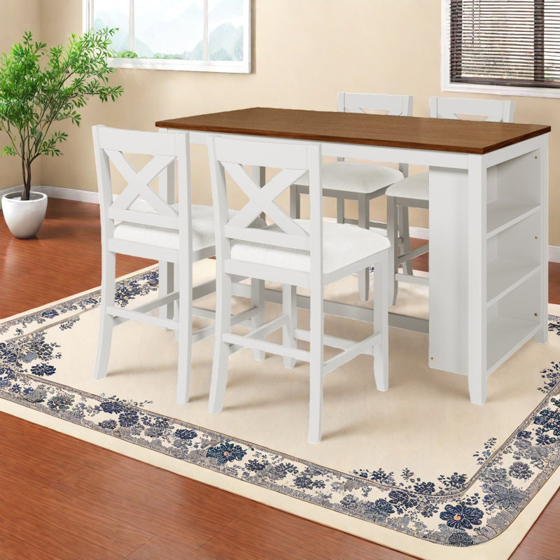 Ensemble de table de salle à manger rustique peu encombrant, en bois massif et rangement, idéal pour la famille