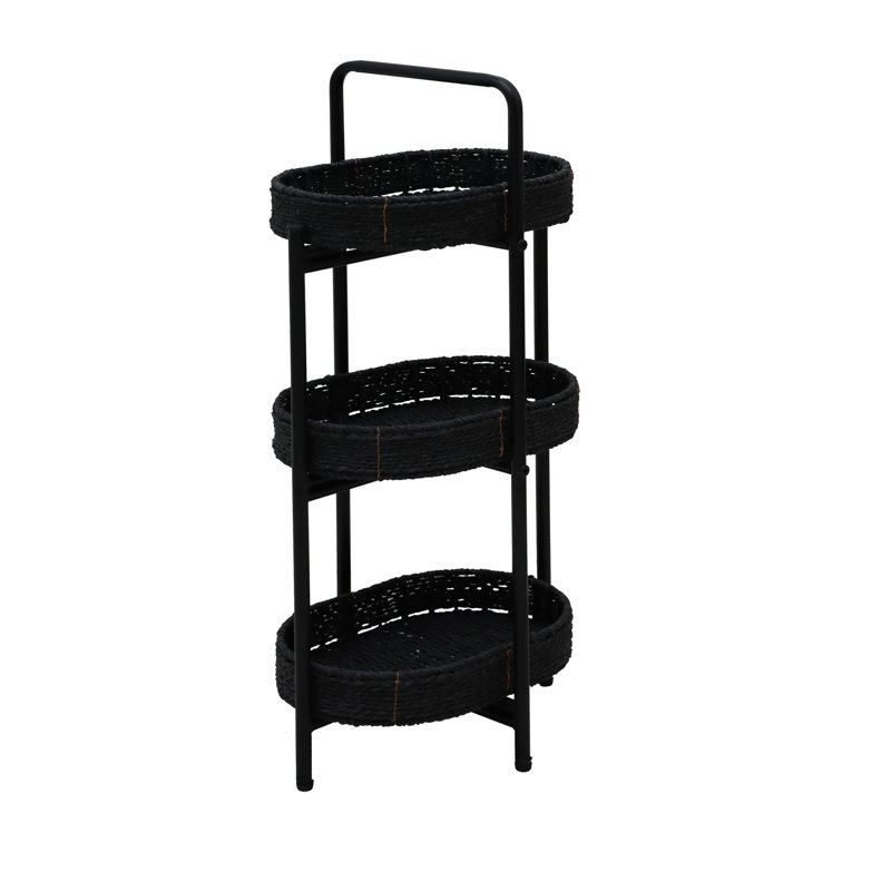 1pc 3 Tiers Tray Table | Natural Paper Rope Woven Side Table, 11.81x8.26x28.74in Metal Frame, Detachable Tray/multi-storage, For Living Room/kitchen (oval Storage Basket)
