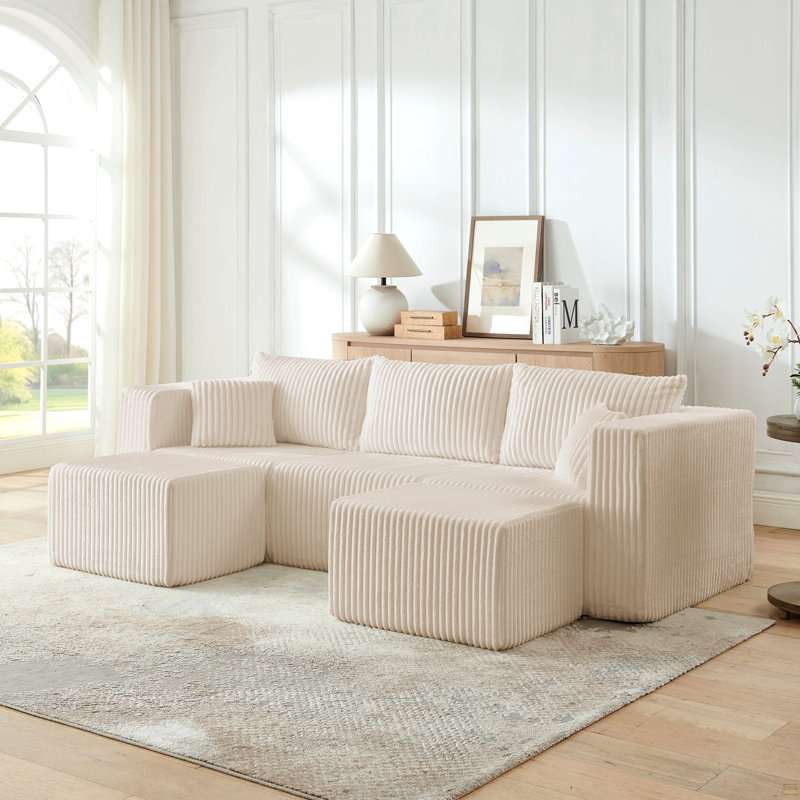 Canapé modulaire compact en velours côtelé, Velours côtelé beige
