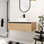 Meuble-lavabo en céramique blanche, 91 cm (36 po), 1 tiroir à fermeture douce, design suspendu, style distinctif, idéal pour les salles de bains modernes, grand espace de rangement inférieur, rayures estivales, contemporain