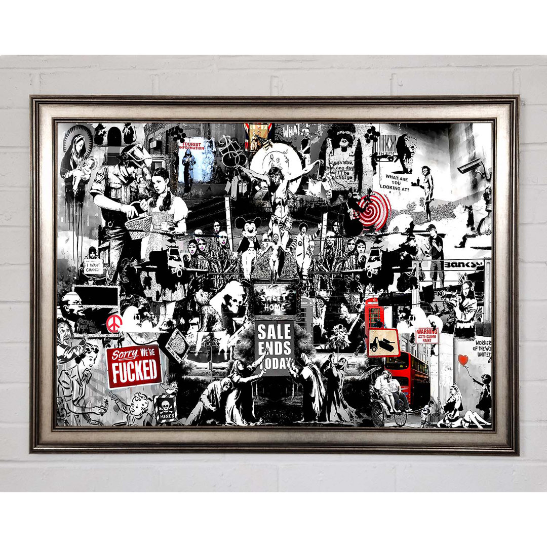 Gerahmter Kunstdruck Banksy Collage 1 B N W