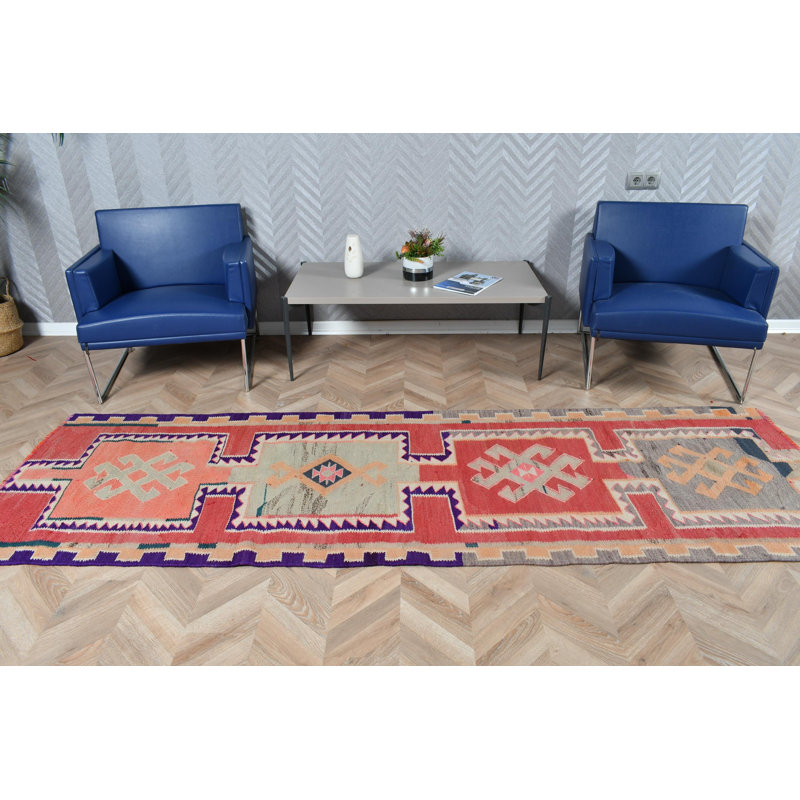 Tapis de couloir kilim turc tissé à la main avec des éléments de décoration bohémiens pour le couloir dans un style authentique Herki Kilim en laine