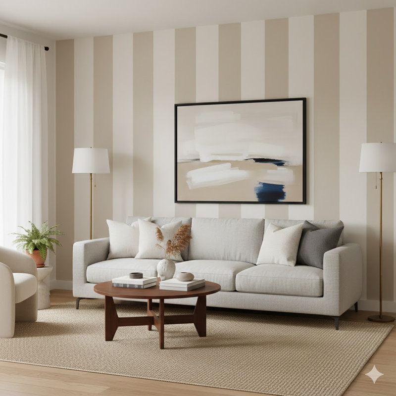 Ornamenta Collection Wide Stripe Wallpaper Roll, Beige