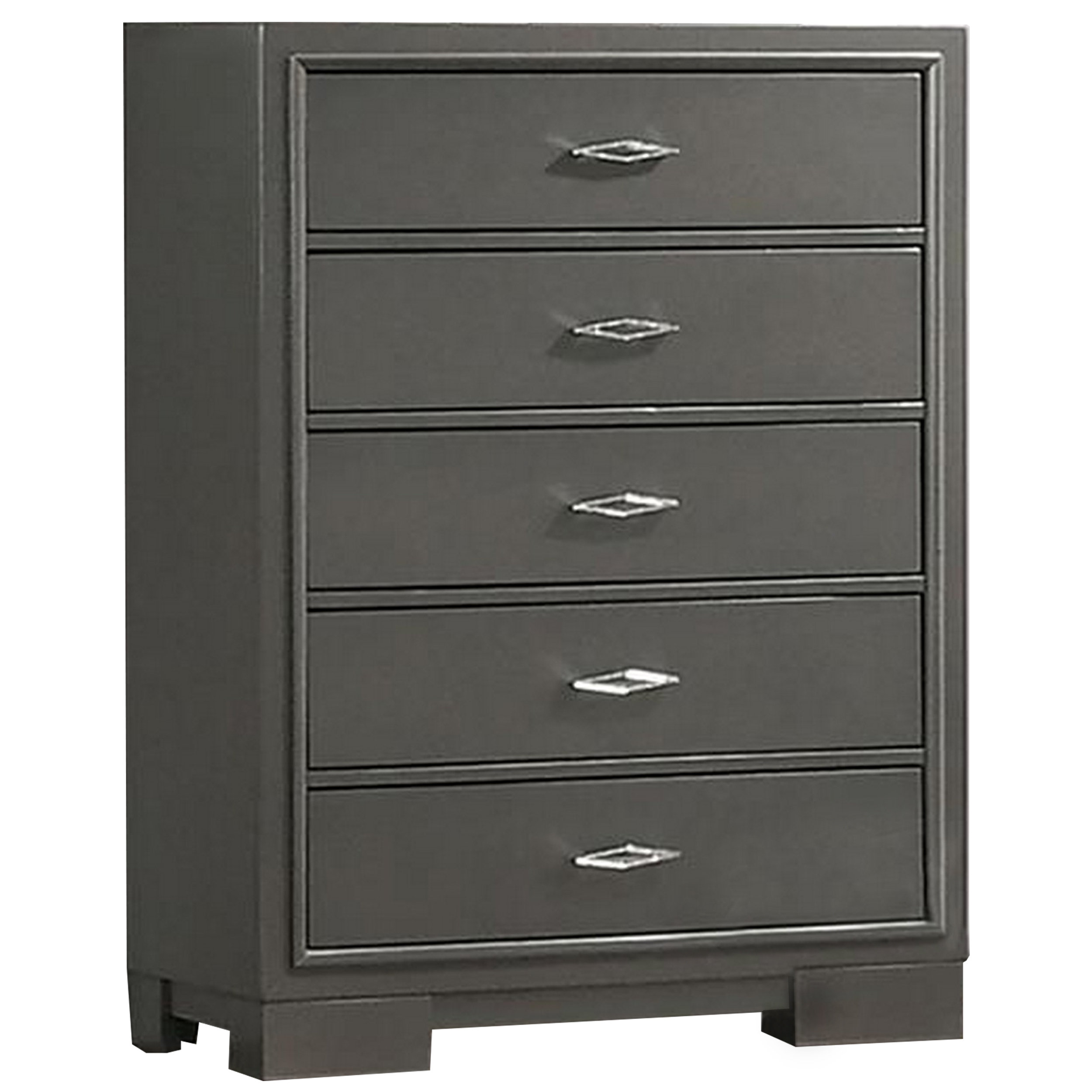 Leva Tall Dresser Chest, Distressed White Acacia Wood, 5 Drawers
