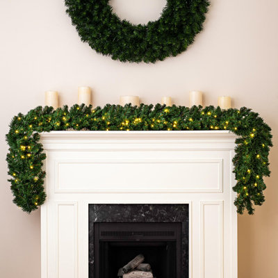  9' Grand Teton Artificial Christmas Garland, Warm White Wide Angle LED Lights