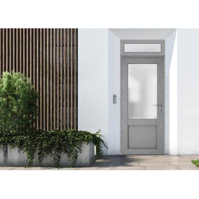 Façade extérieure pré-montée Fibre de verre verre givré / Manux 8422 Noir mat / Extérieur fenêtre / Bureau Portes d'entrée commerciales et résidentielles Garage-l 30 po x H 80 + 14 po