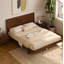 Lit plateforme en bois de style moderne du milieu du siècle, format Queen, tête de lit imposante, pieds fuselés inclinés, sans sommier, noyer-1133091038-1133091025