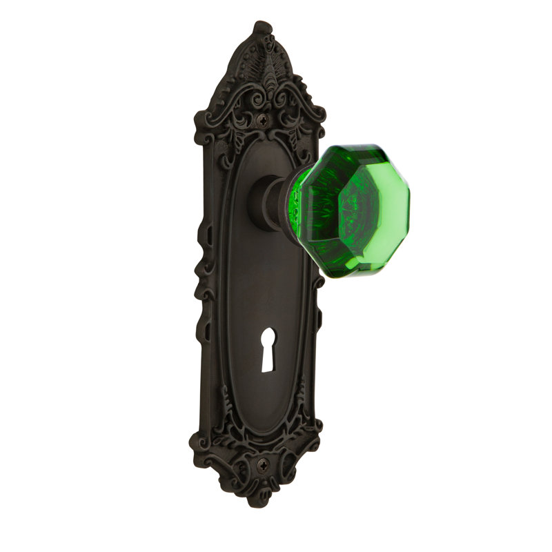 Victorian Plate with Decorative Keyhole and Waldorf Emerald Door Knob, Oil-Rubbed Bronze, 2-3/8”