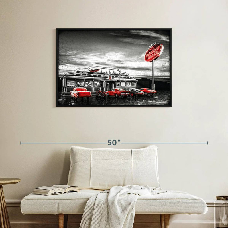 American Diner Pop, 37 po x 25 po, Cadre flottant noir