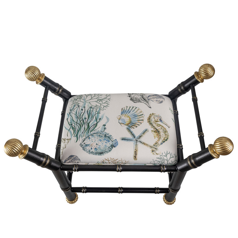 Boca Upholstered Entryway Bench, Black/Gold/Blue