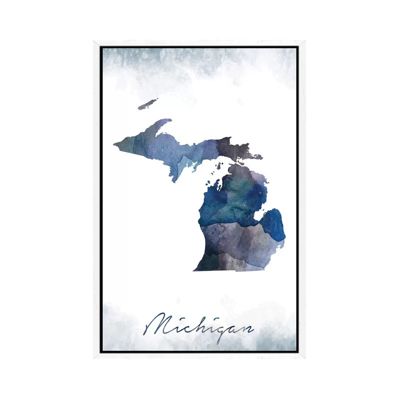 Michigan State Bluish - Print on Canvas, 66.04 cm H x 45.72 cm W, White Framed