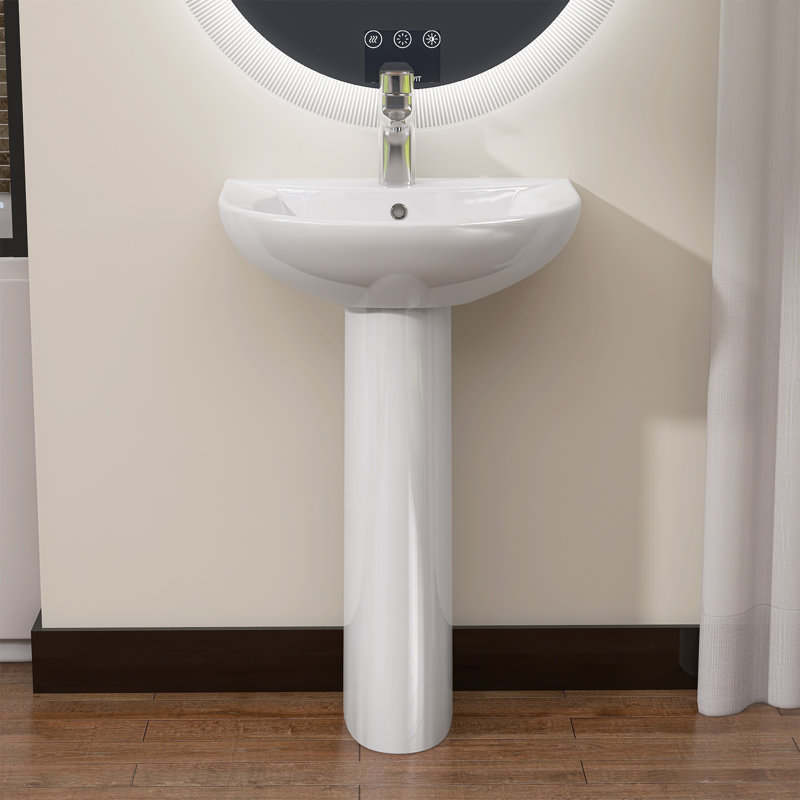 Ogonbrick 16.75 " 26 " Tall Ceramic U-Shaped Bathroom Sink and Overflow Hole