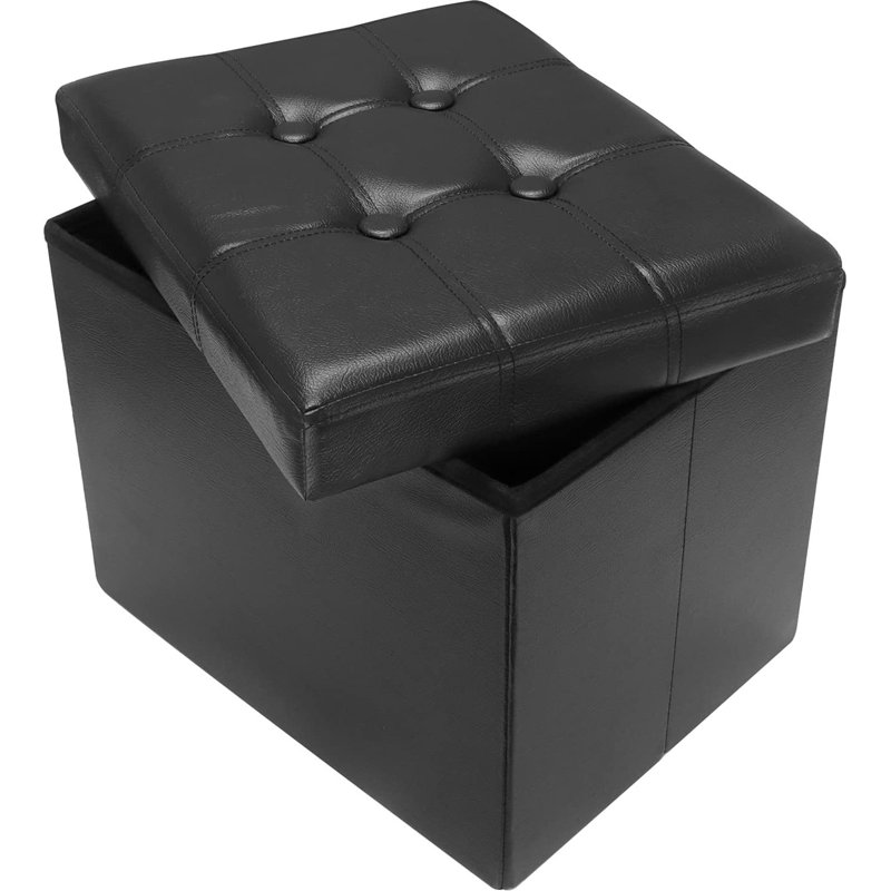 Repose-pieds carré avec rangement en similicuir de 17 po Faycelles, Similicuir noir