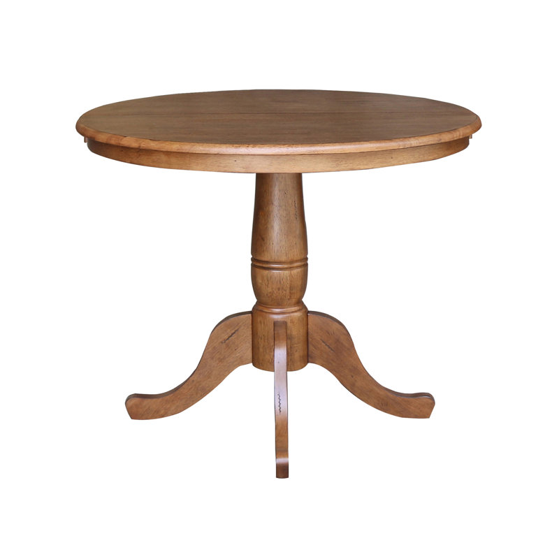 Ingbert Extendable Solid Wood Pedestal Dining Table, Distressed Oak