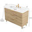 Meuble-lavabo de salle de bain avec lavabo autoportant en contreplaqué à bords arrondis avec 3 tiroirs, lavabo intégré en pierre frittée blanc Carrara, pré-assemblé, couleur chêne blanc AMara-1774207390-1774207391