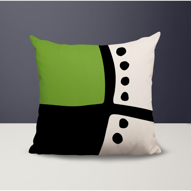 Oreiller carré réversible intérieur / extérieur Tobe Minimalist, H 15 po x l 15 po, Chartreuse / noir / blanc cassé